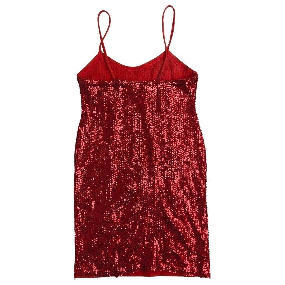 Vintage 90s Red Sparkly Sequin Disco Party Mini Dress 6 XS