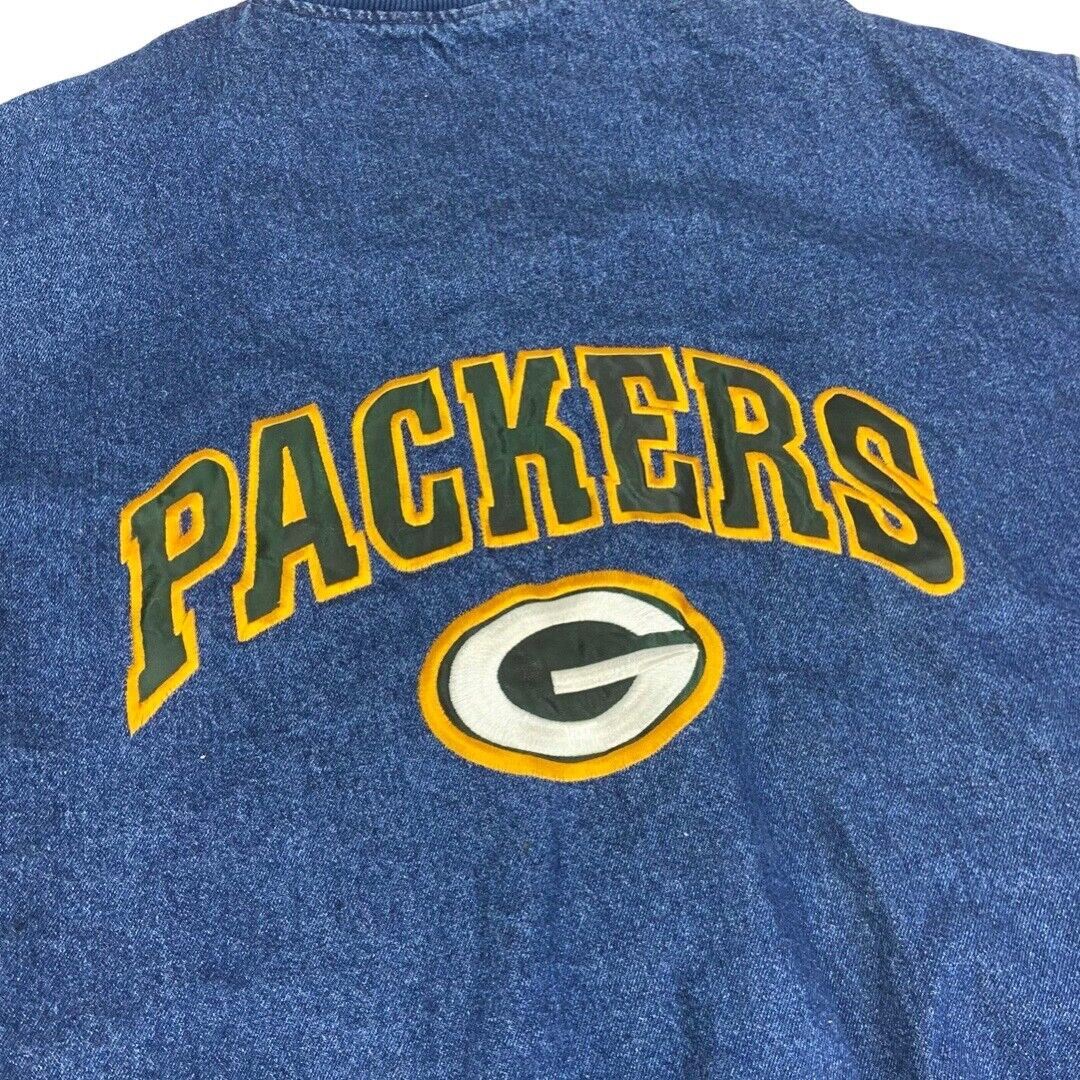 Vintage 90s Green Bay Packers Lee Denim Embroidered Varsity Jacket XXL