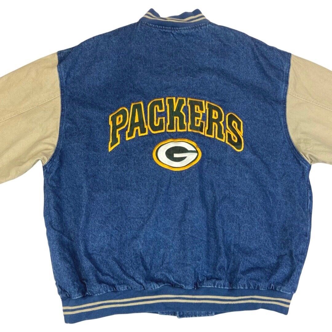 Vintage 90s Green Bay Packers Lee Denim Embroidered Varsity Jacket XXL