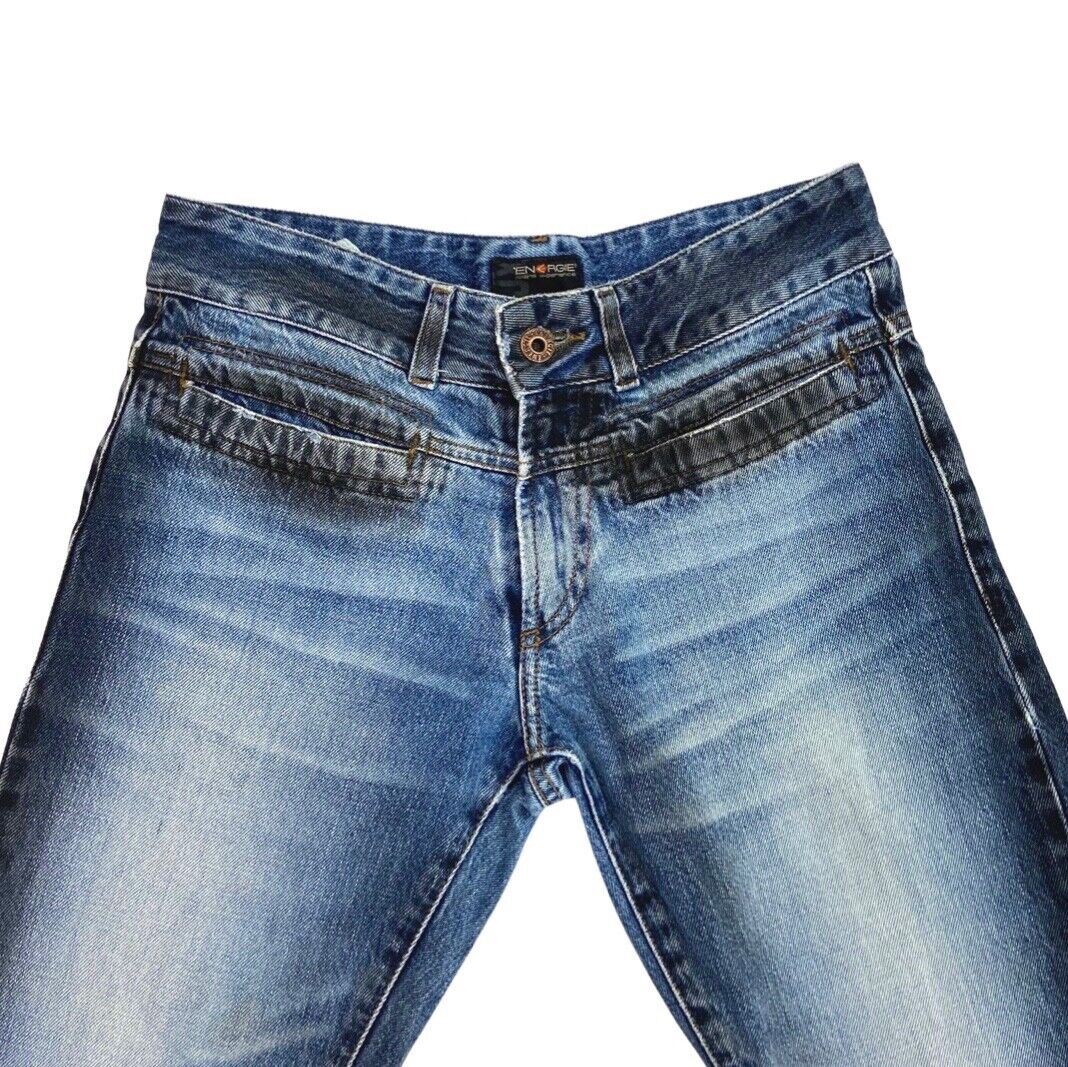 Vintage 90s Y2K Blue Denim Gradient Flared Mid Rise Jeans 8 S