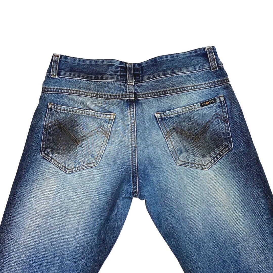 Vintage 90s Y2K Blue Denim Gradient Flared Mid Rise Jeans 8 S
