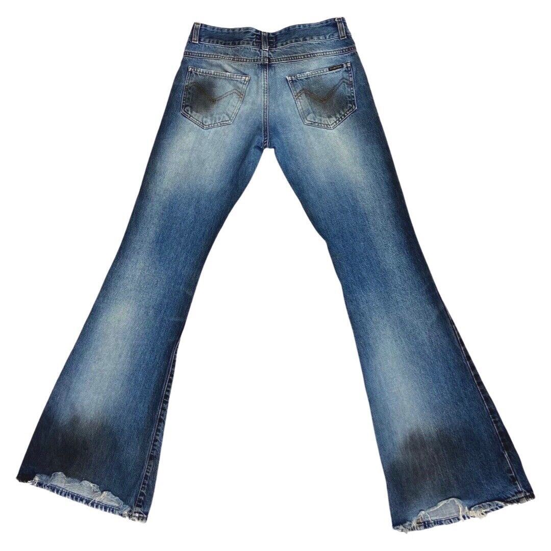 Vintage 90s Y2K Blue Denim Gradient Flared Mid Rise Jeans 8 S