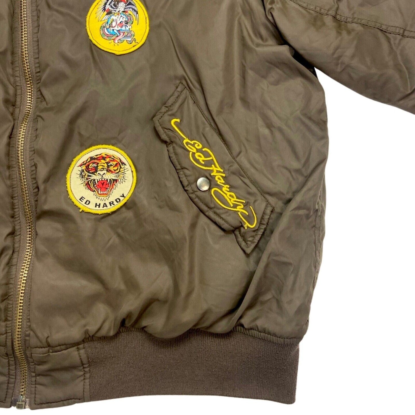Vintage Y2K Khaki Orange Reversible Ed Hardy Bomber Jacket XL