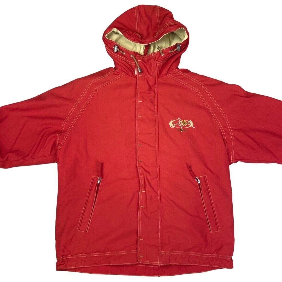 Vintage Rare 90s Red Ellesse Graphic Embroidered Zip Down Hooded Jacket XXL