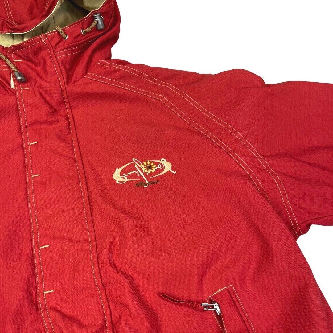 Vintage Rare 90s Red Ellesse Graphic Embroidered Zip Down Hooded Jacket XXL