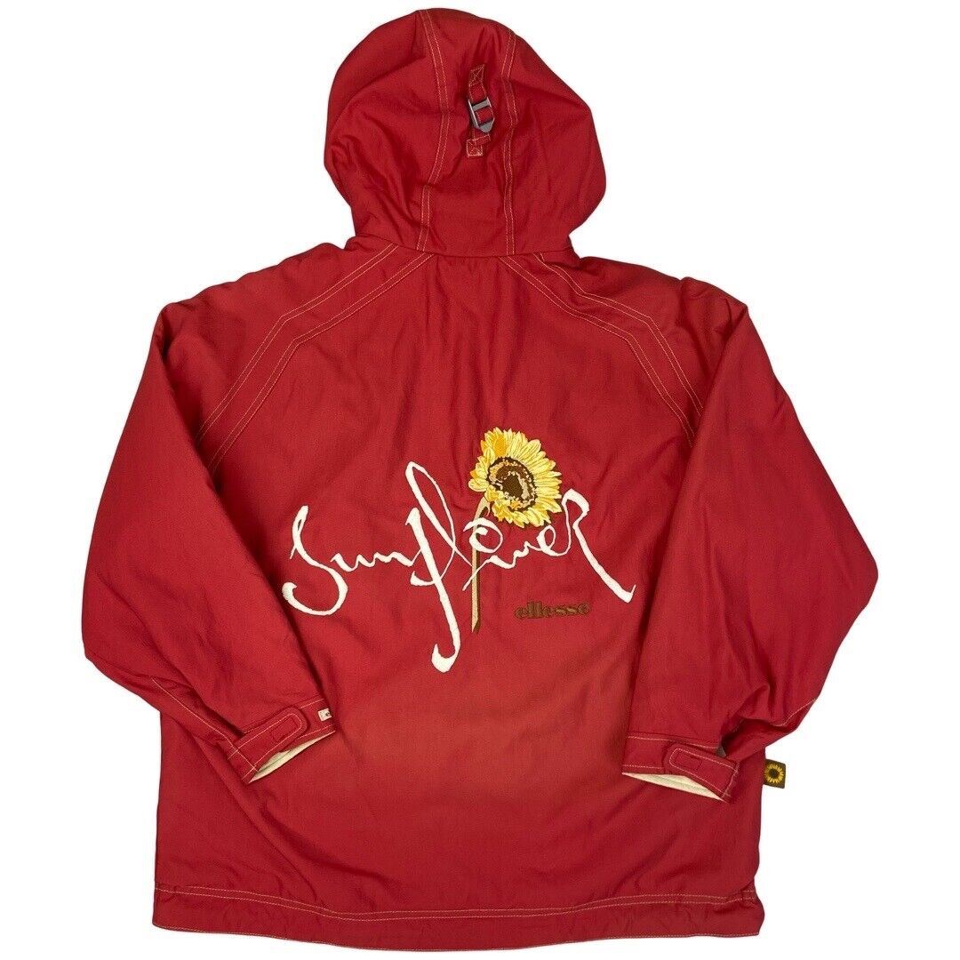 Vintage Rare 90s Red Ellesse Graphic Embroidered Zip Down Hooded Jacket XXL