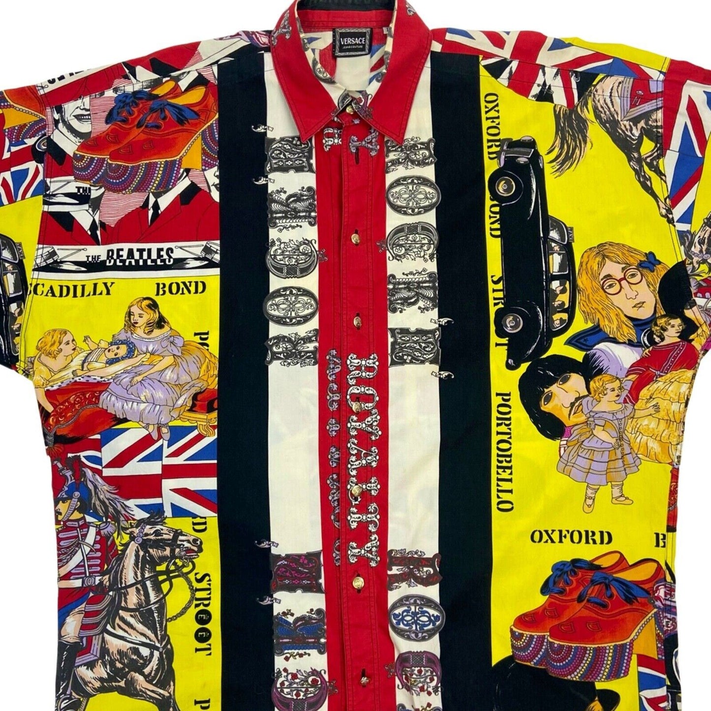 Vintage Super Rare 90s Red Versace Beatles Sex Pistols Button Down Shirt XL