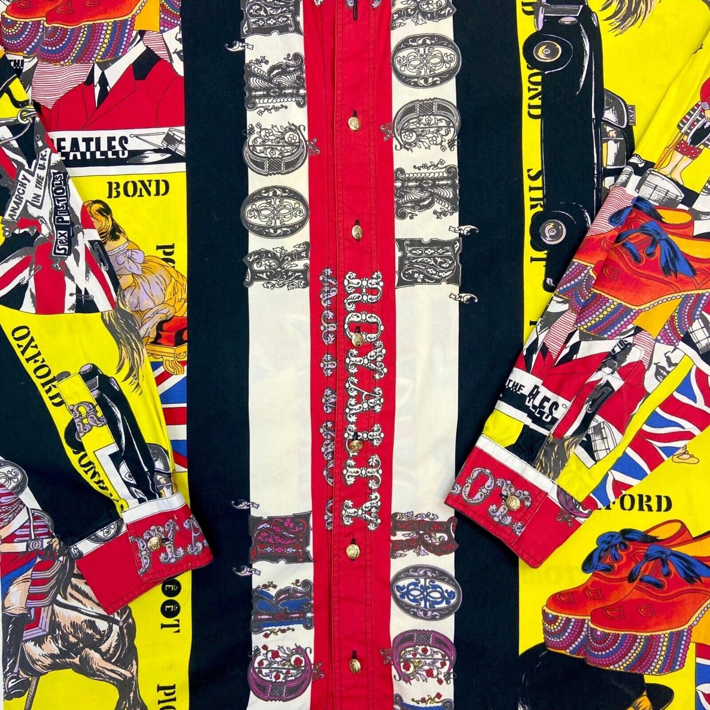 Vintage Super Rare 90s Red Versace Beatles Sex Pistols Button Down Shirt XL