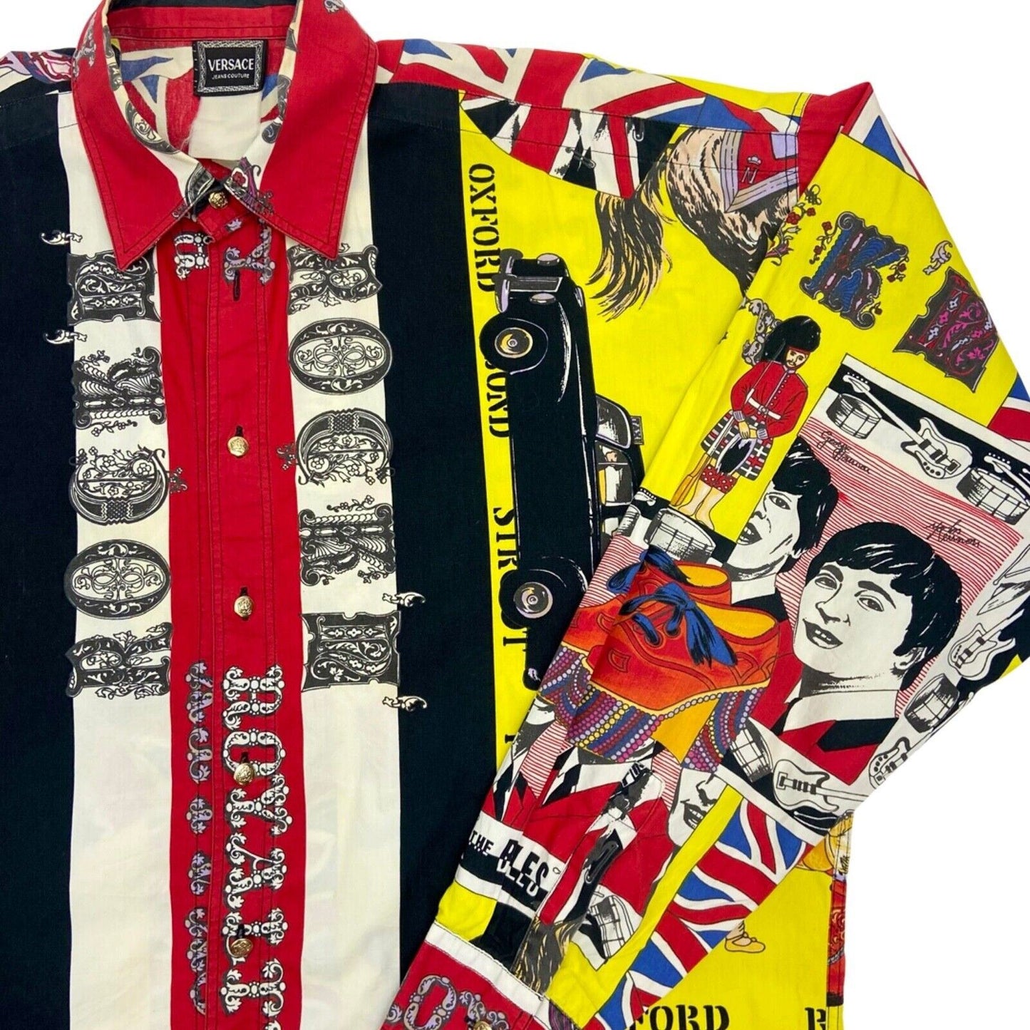 Vintage Super Rare 90s Red Versace Beatles Sex Pistols Button Down Shirt XL