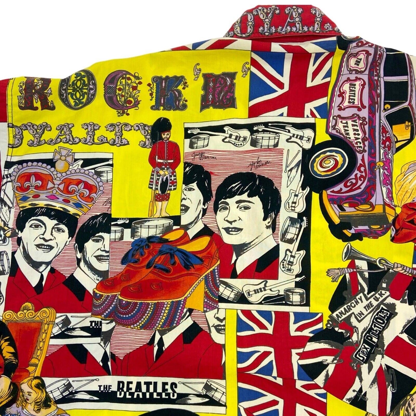 Vintage Super Rare 90s Red Versace Beatles Sex Pistols Button Down Shirt XL