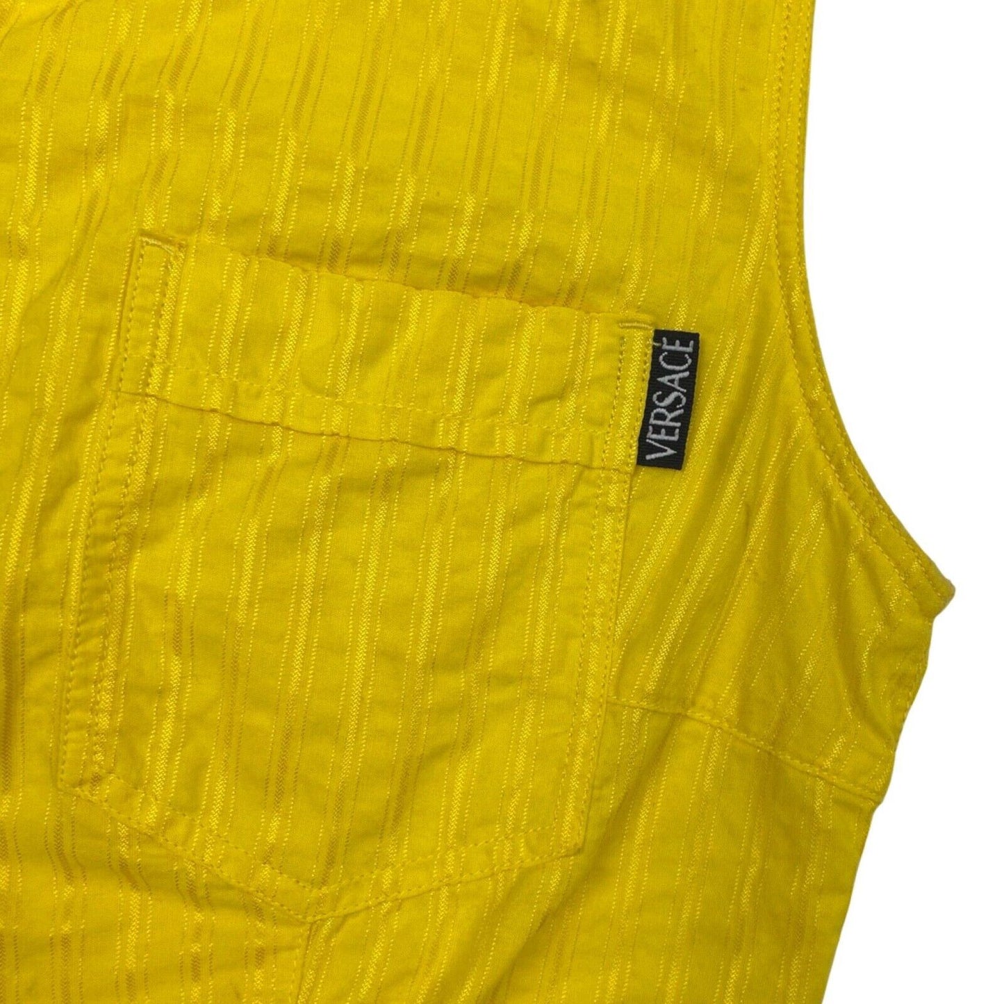 Vintage 90s Yellow Versace Cropped Button Down Shirt 12 14 M