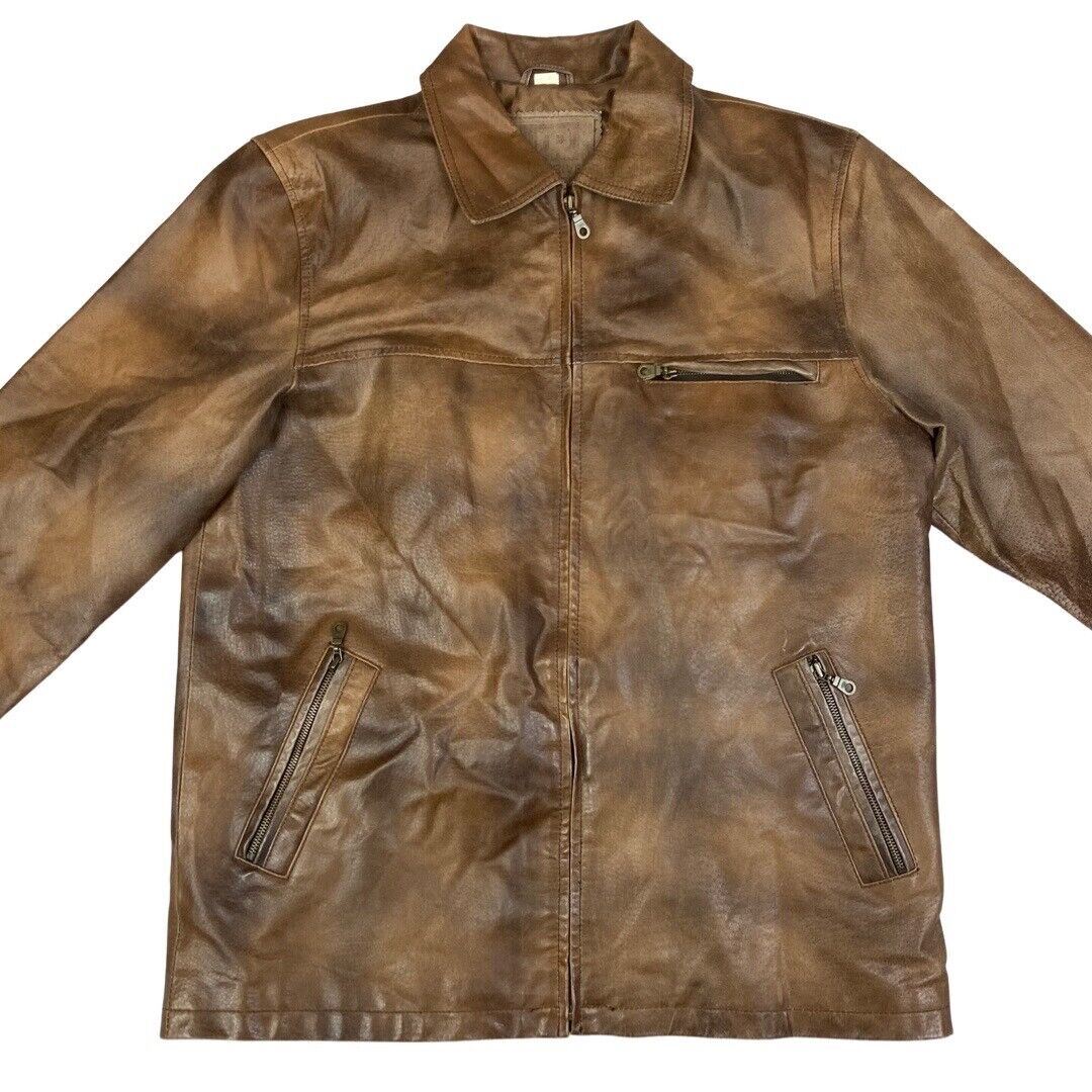Vintage 90s Brown Leather Zip Down Jacket L