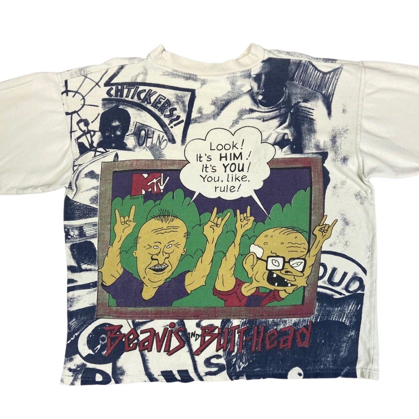Vintage Super Rare 90s MTV Bevis and Butthead Long Sleeve Graphic T-shirt XL