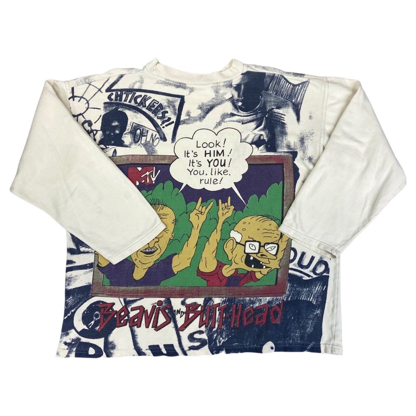 Vintage Super Rare 90s MTV Bevis and Butthead Long Sleeve Graphic T-shirt XL