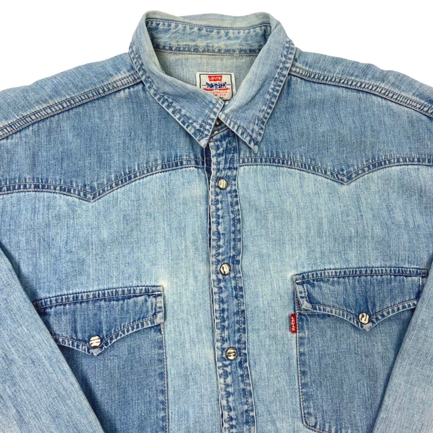 Vintage 90s Levi’s Denim Pearl Snap Button Up Western Shirt XXL