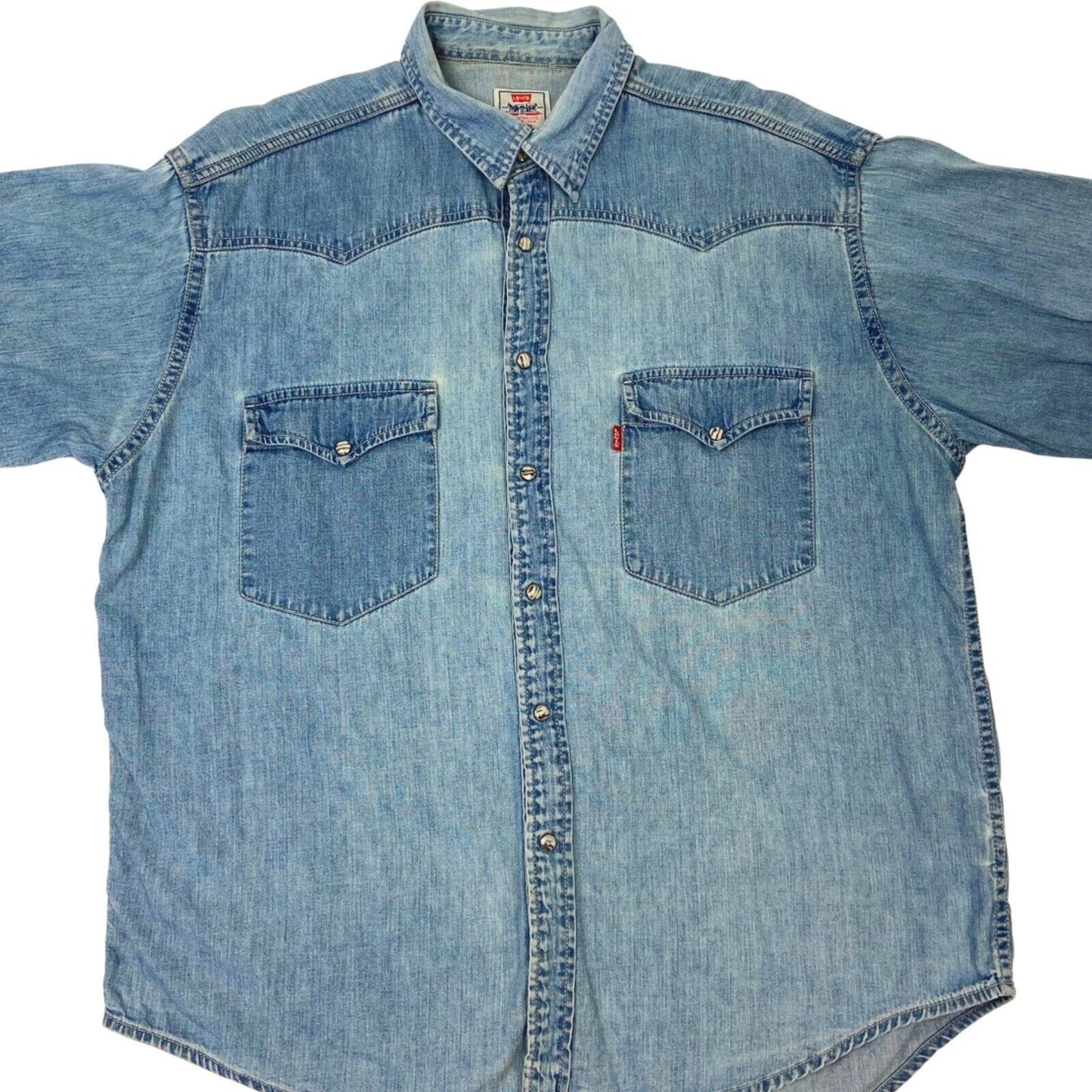 Vintage 90s Levi’s Denim Pearl Snap Button Up Western Shirt XXL