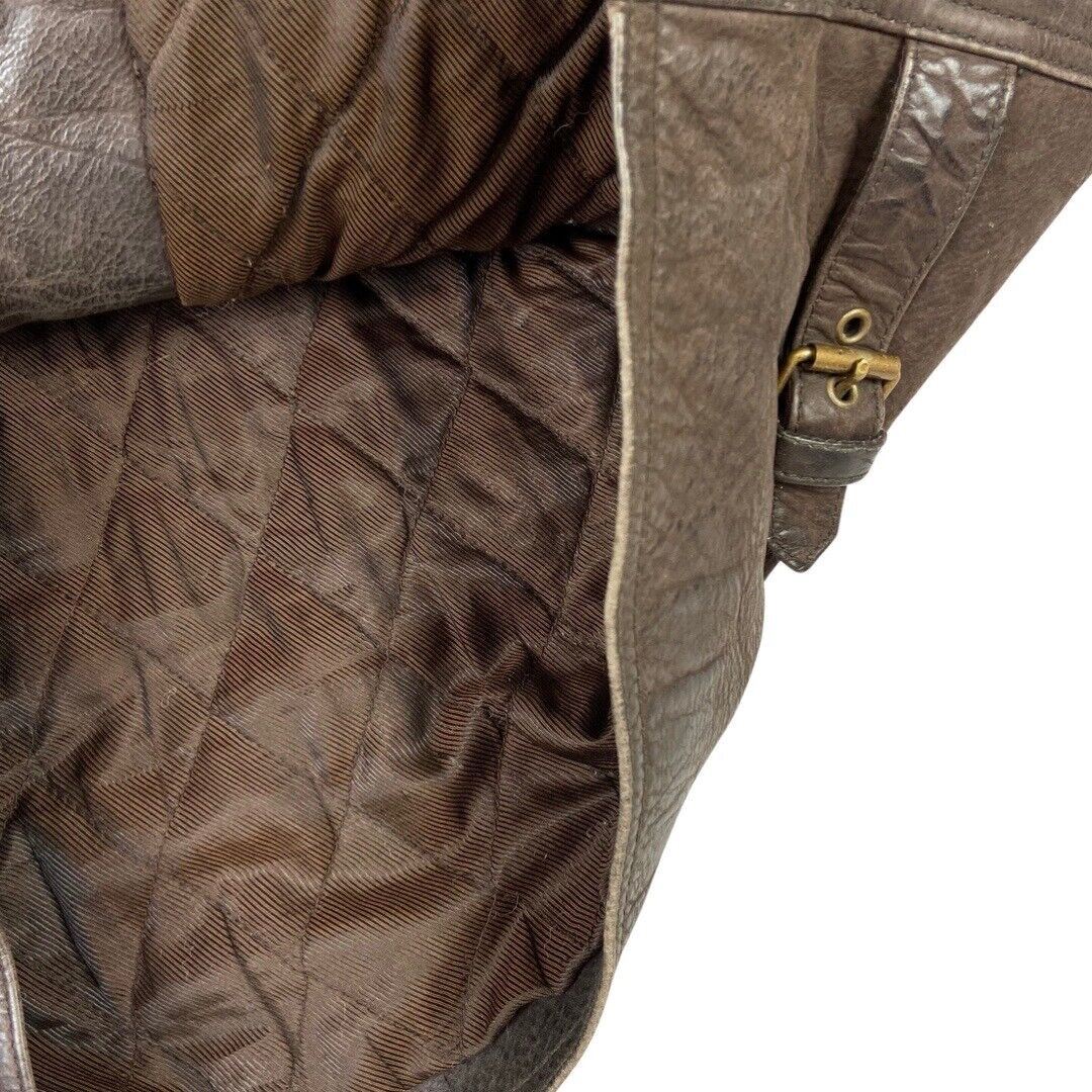 Vintage 90s Brown Leather Zip Down Shearling Collar Aviator Jacket XL
