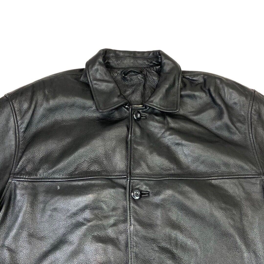 Vintage 90s Black Button Down Leather Jacket XXL