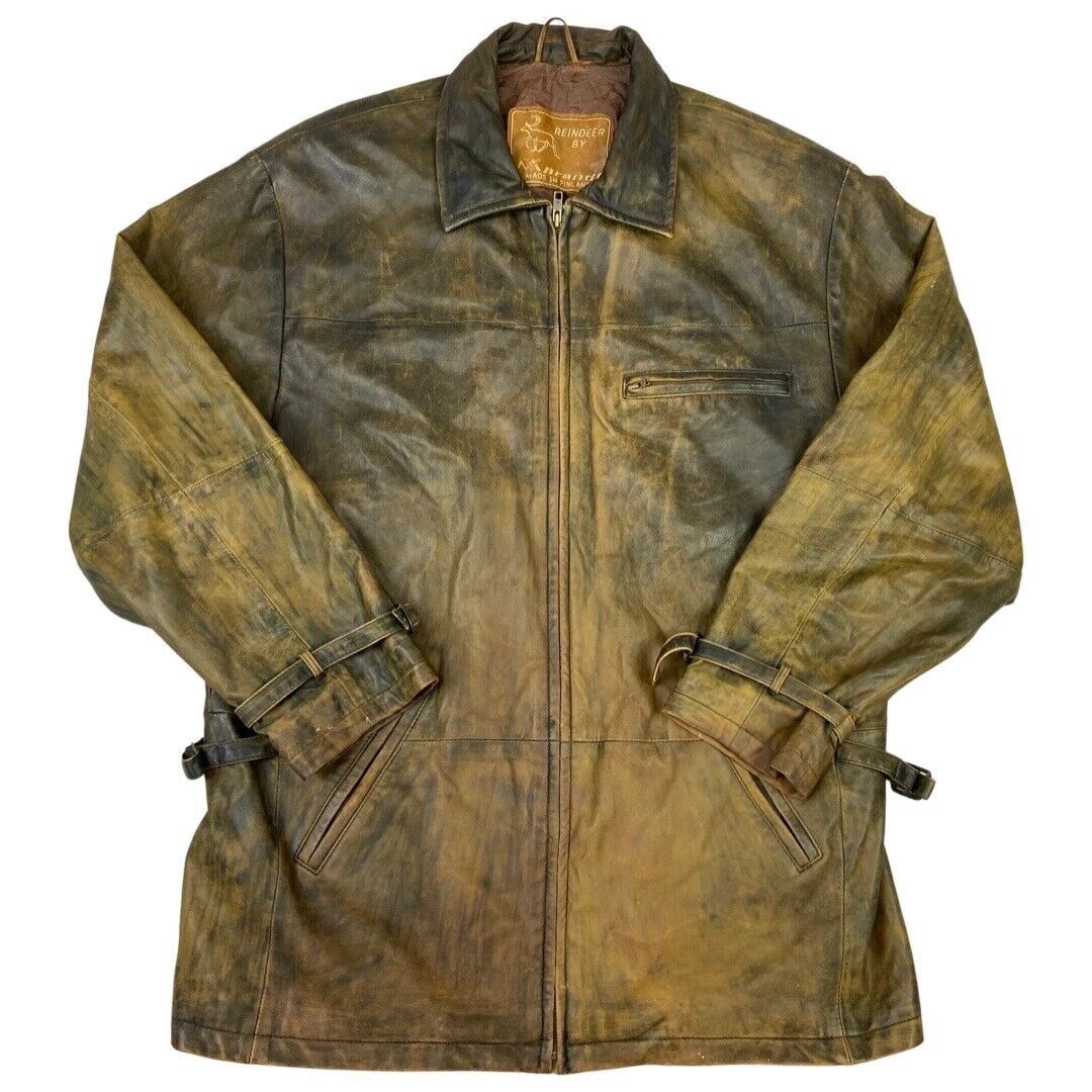 Vintage 90s Brown Multi-toned Leather Zip Down Jacket L