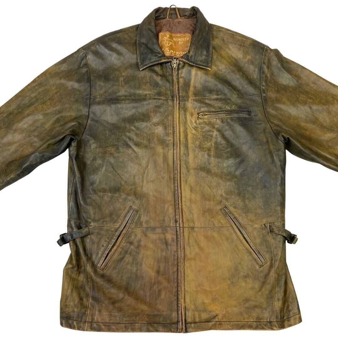 Vintage 90s Brown Multi-toned Leather Zip Down Jacket L