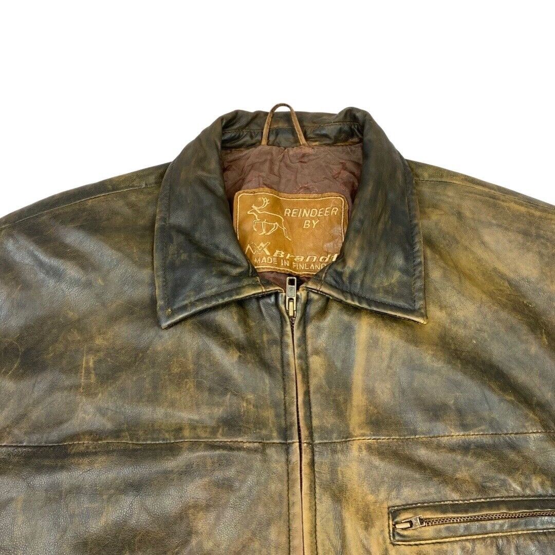 Vintage 90s Brown Multi-toned Leather Zip Down Jacket L