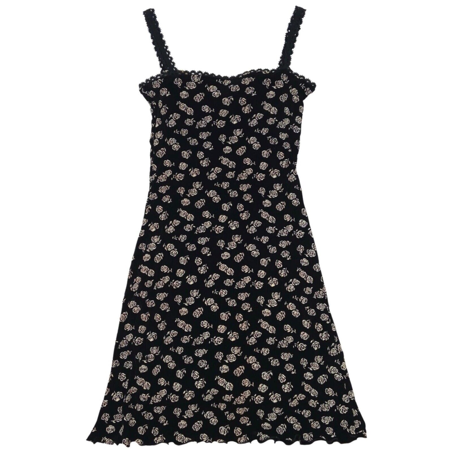 Vintage 90s Black White Floral Mini Bodycon Dress 4 6 XS
