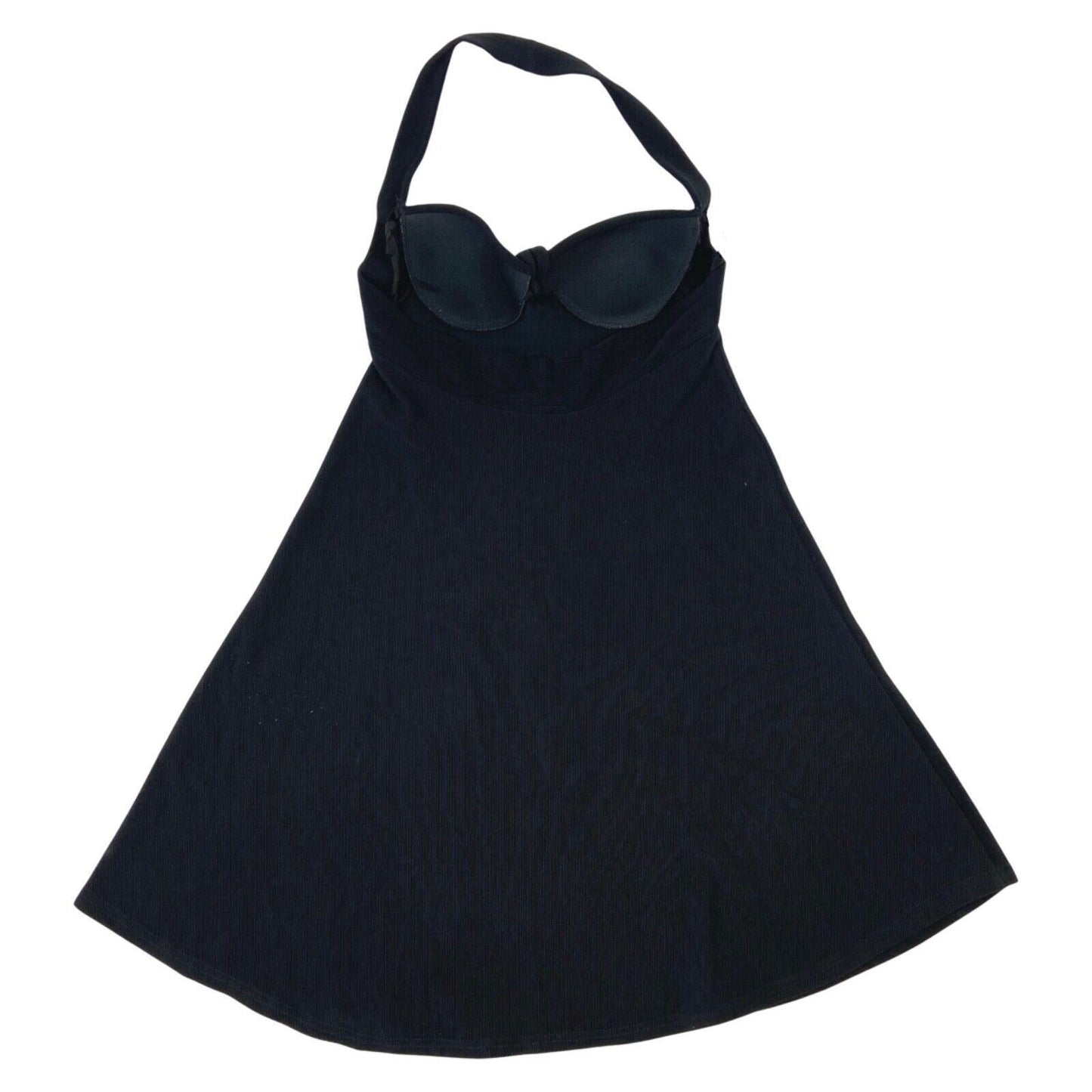Vintage 90s Black Ribbed Halter Neck Skater Dress 8 S