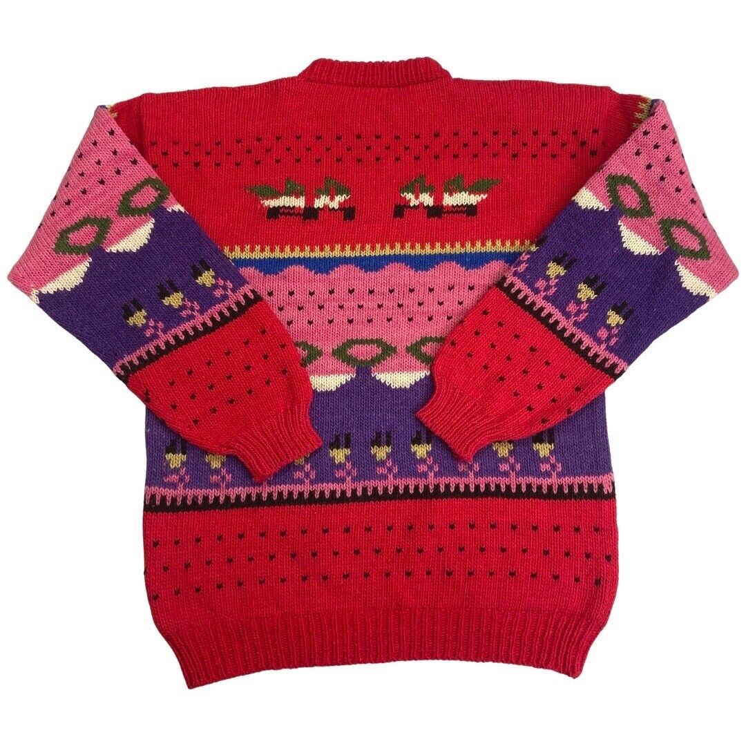 Vintage 90s Red Pink Novelty Pattern Knit Jumper L