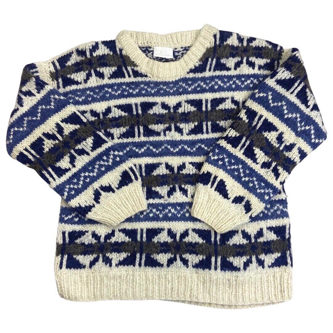 Vintage 80s Blue White Scandinavian Handknit Jumper XL