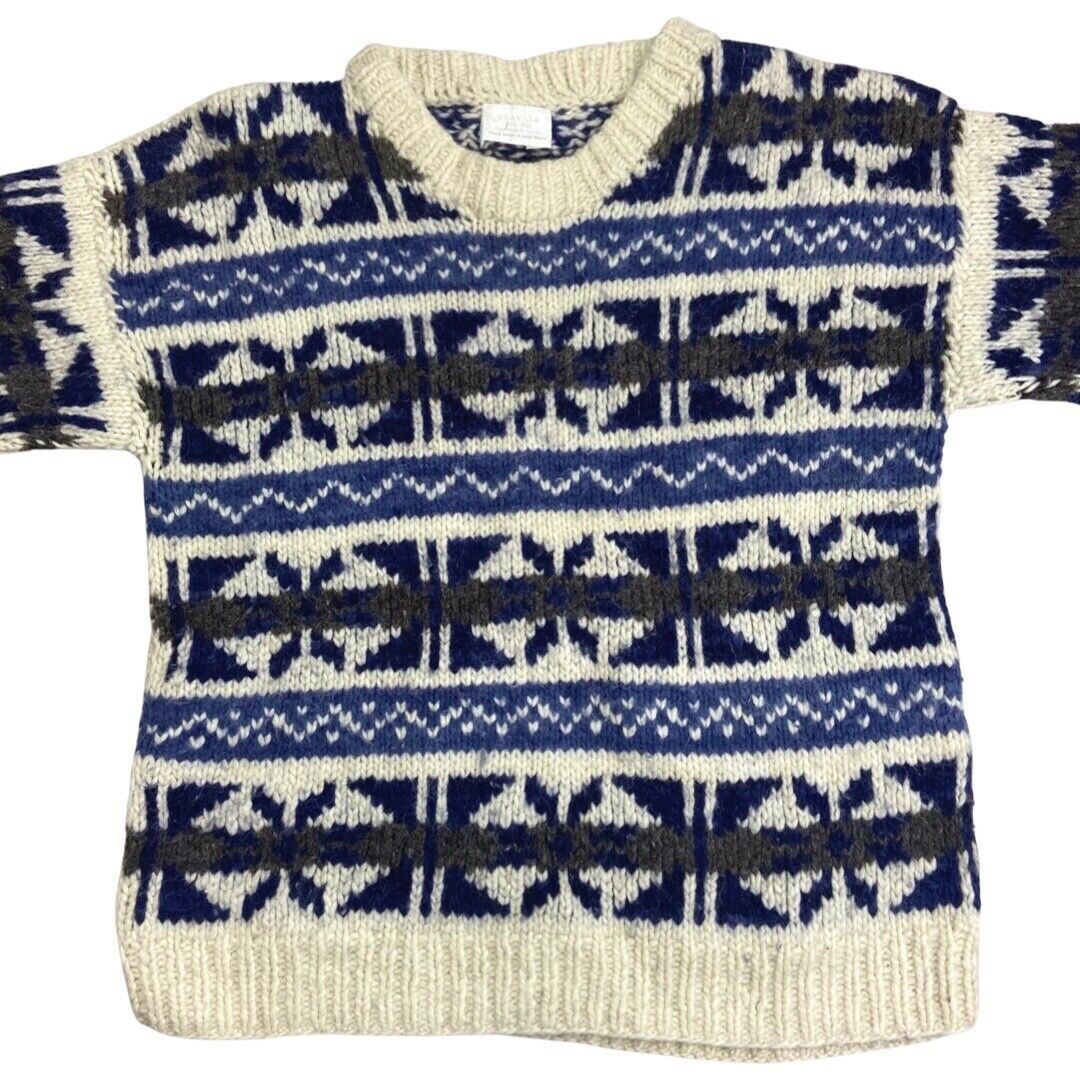 Vintage 80s Blue White Scandinavian Handknit Jumper XL