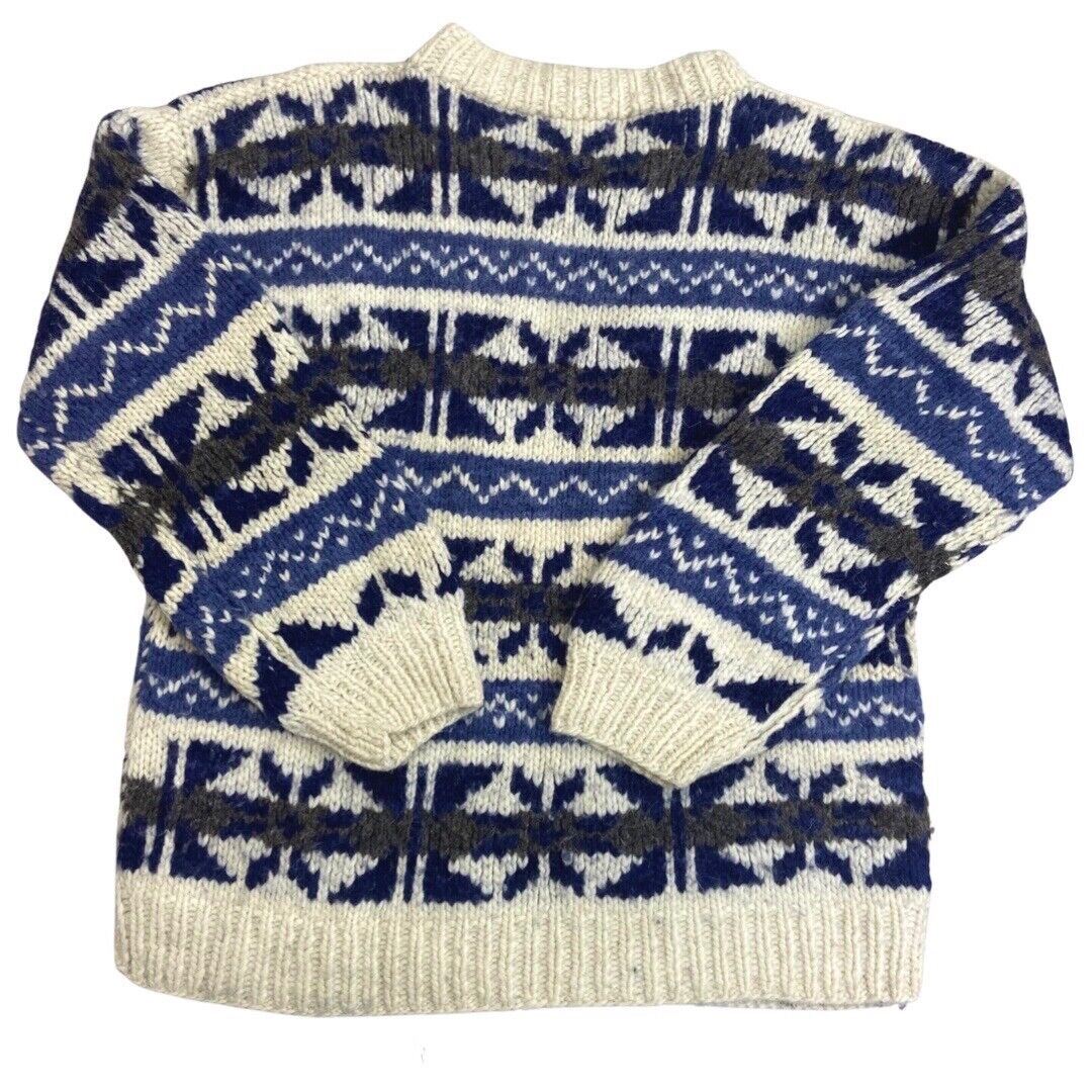 Vintage 80s Blue White Scandinavian Handknit Jumper XL