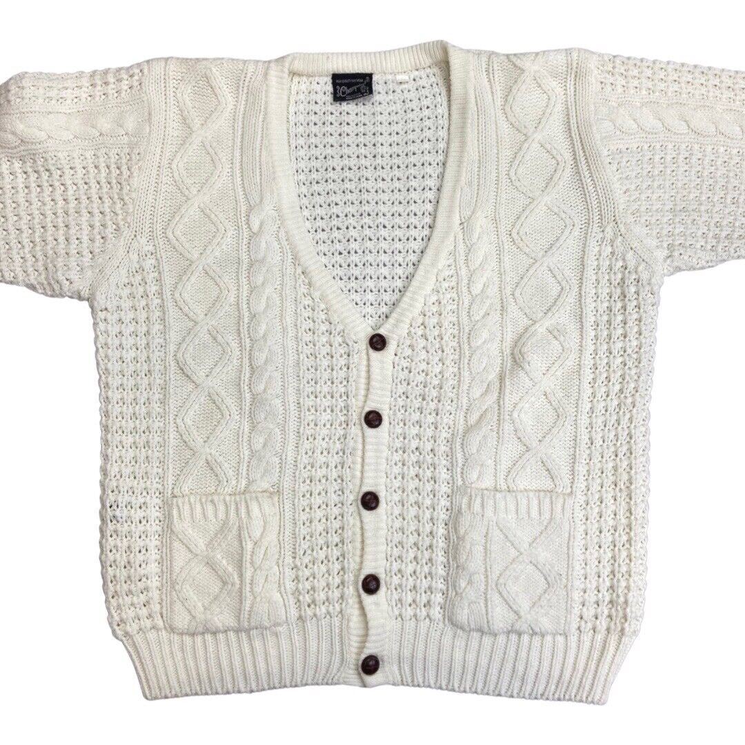 Vinatage 90s White Cable Knit Button Down Cardigan 18 20 XL