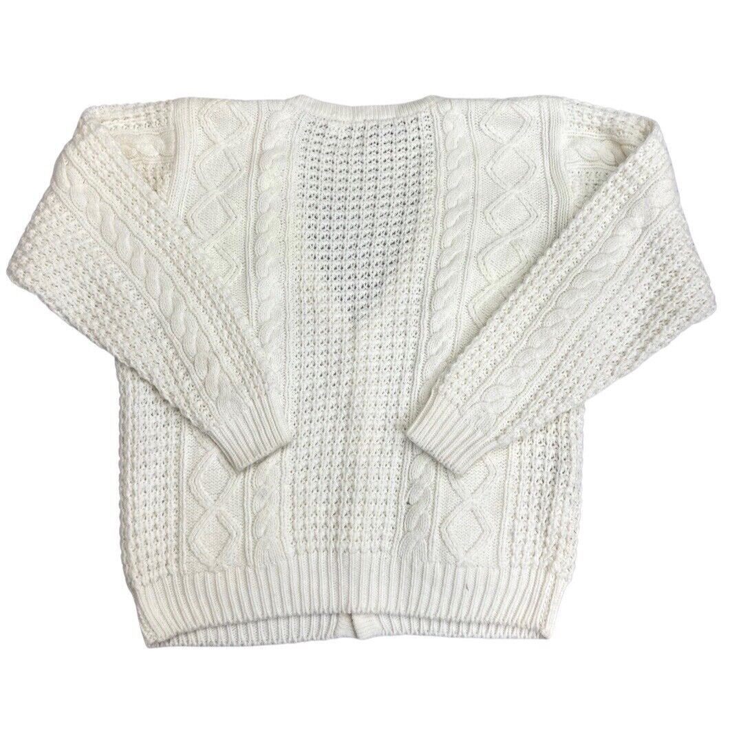 Vinatage 90s White Cable Knit Button Down Cardigan 18 20 XL