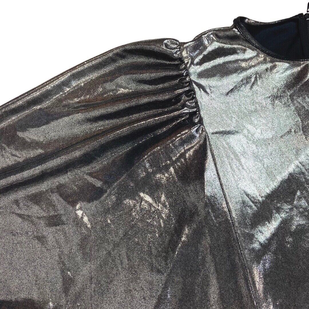 Vintage 80s Silver Shiny Lamé Party Tunic Batwing 16 L