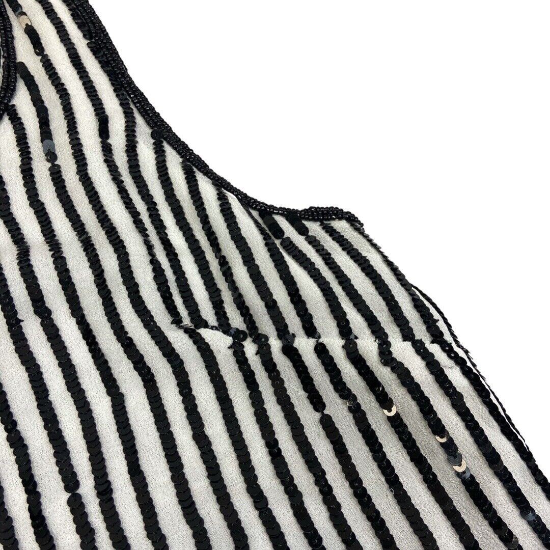 Vintage 90s 00s Black White Striped Embellished Sparkly Party Top 12 14 M