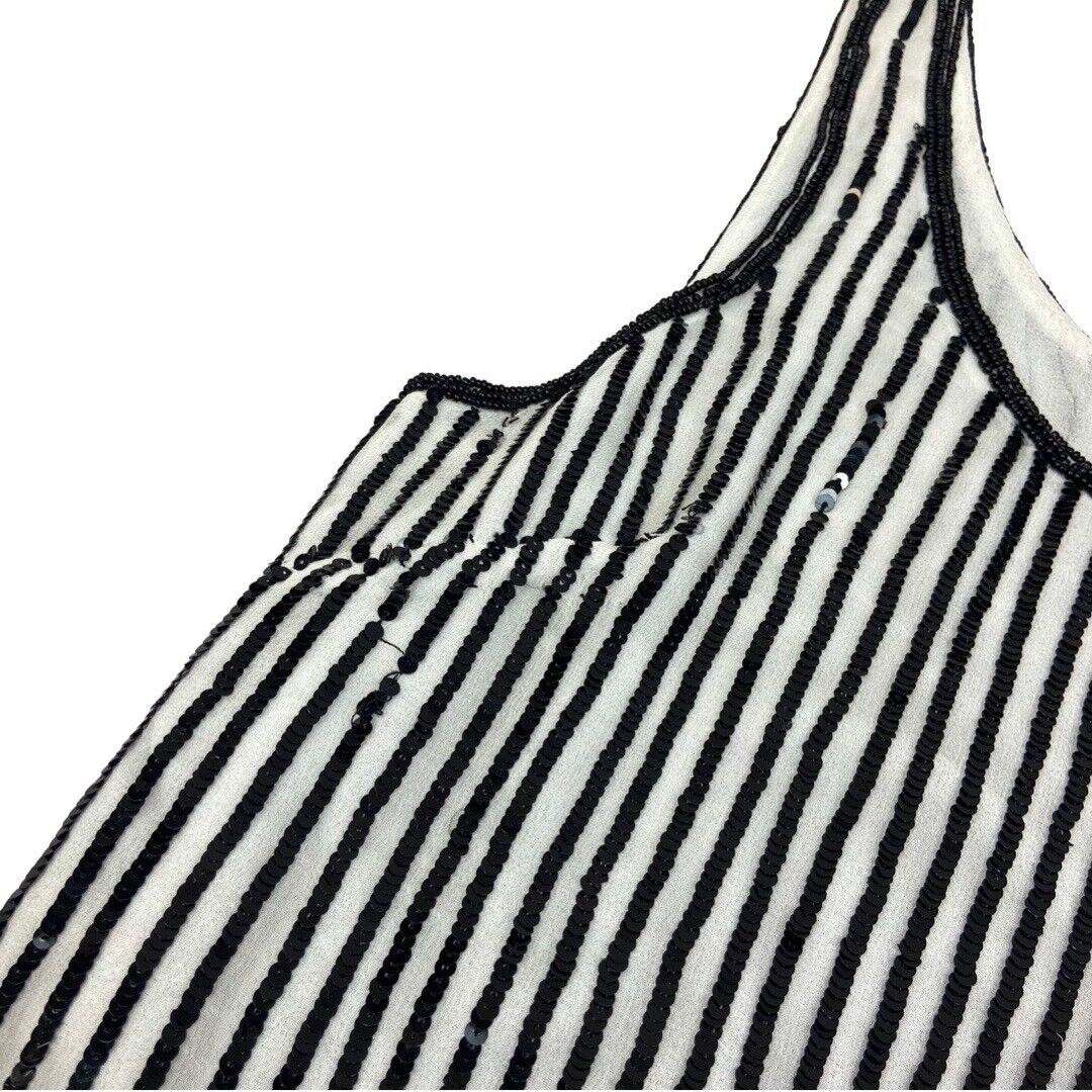 Vintage 90s 00s Black White Striped Embellished Sparkly Party Top 12 14 M