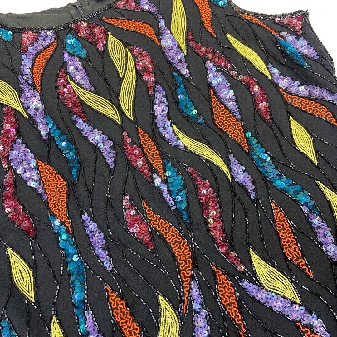 Vintage 90s 00s Black Party Embellished Sparkly Disco Top 12 14 M
