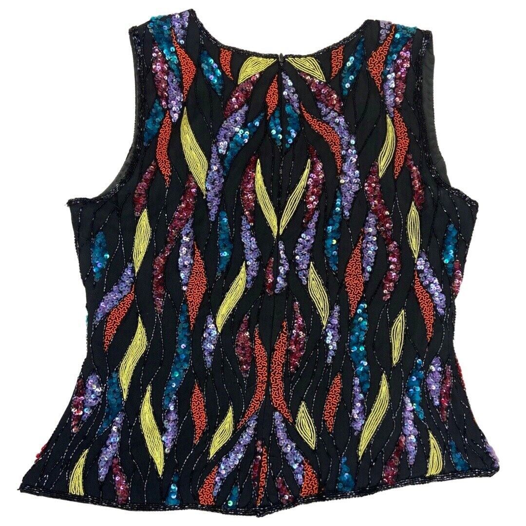 Vintage 90s 00s Black Party Embellished Sparkly Disco Top 12 14 M