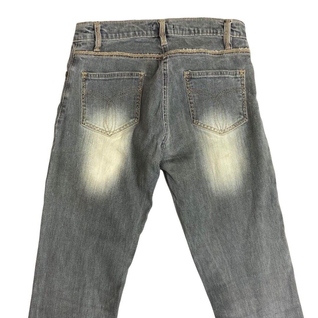 Vintage 90s Y2K Grey Denim Flared Embroidered Embellished Low Rise Jeans 6 XS