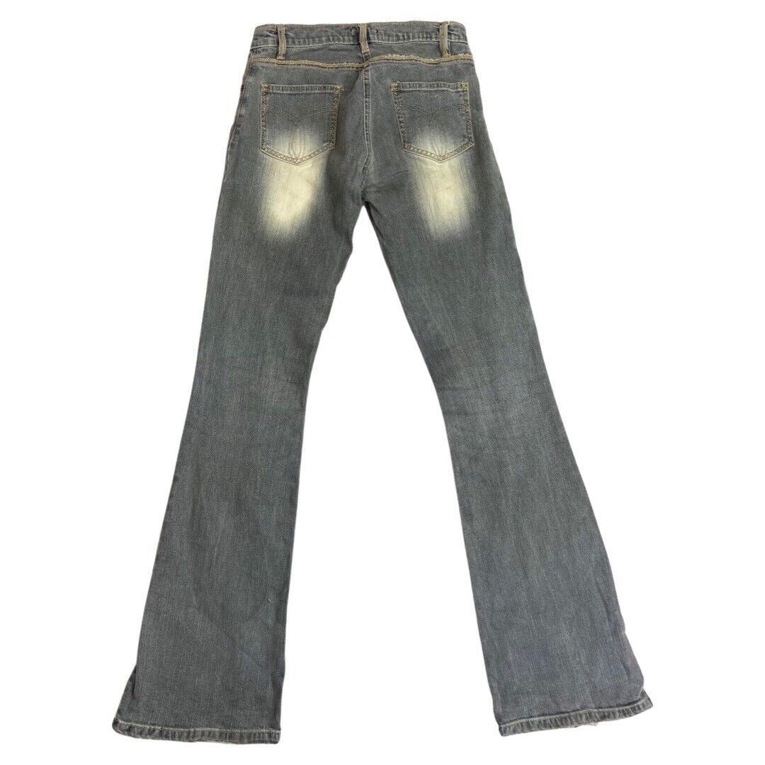 Vintage 90s Y2K Grey Denim Flared Embroidered Embellished Low Rise Jeans 6 XS