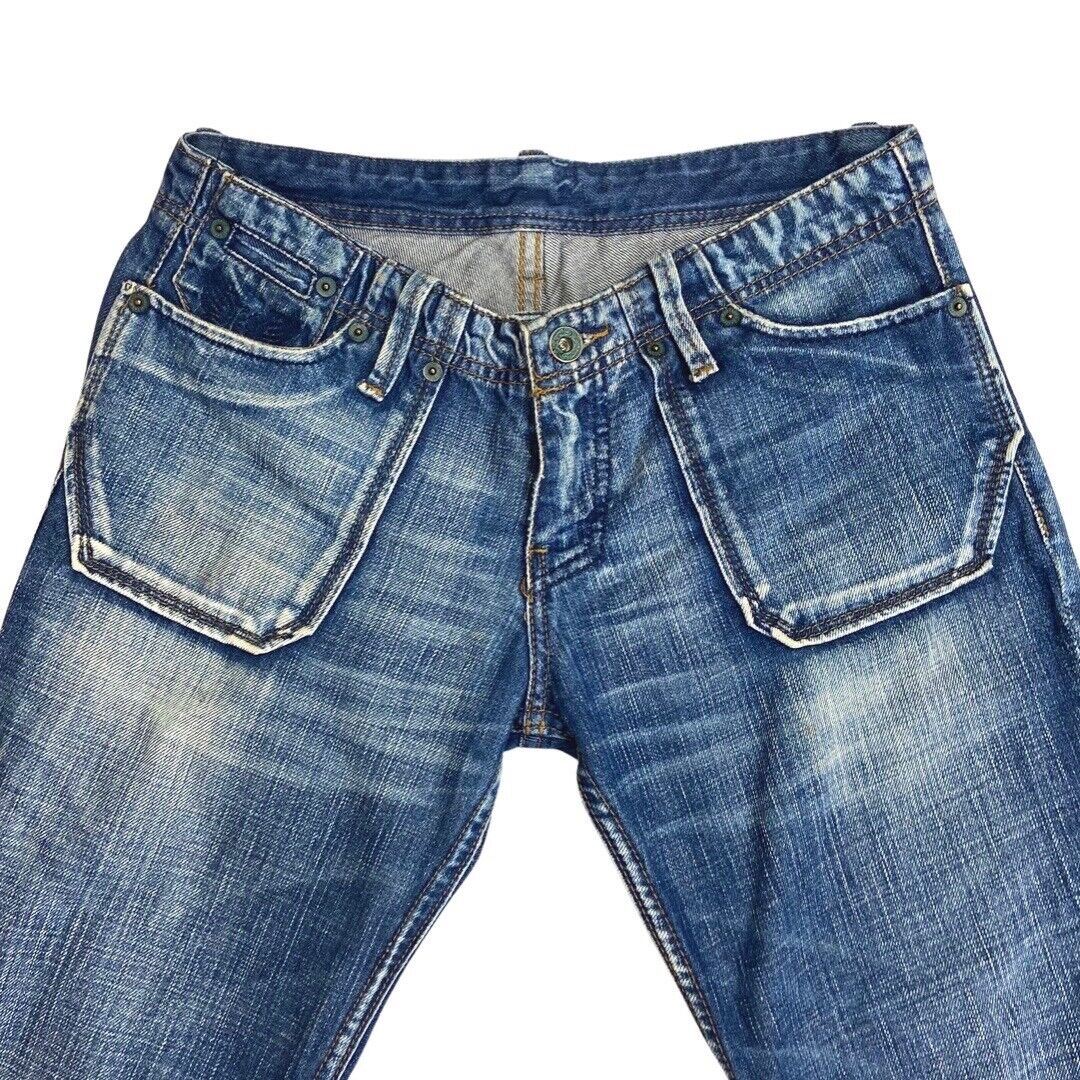 Vintage 90s Y2K Blue Denim Flared Kaporals Low Rise Embroidered Jeans 8 10 S