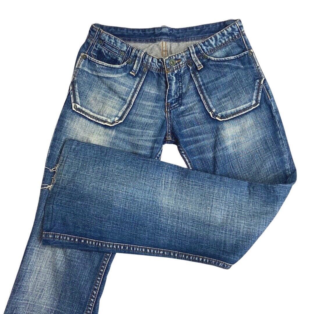 Vintage 90s Y2K Blue Denim Flared Kaporals Low Rise Embroidered Jeans 8 10 S