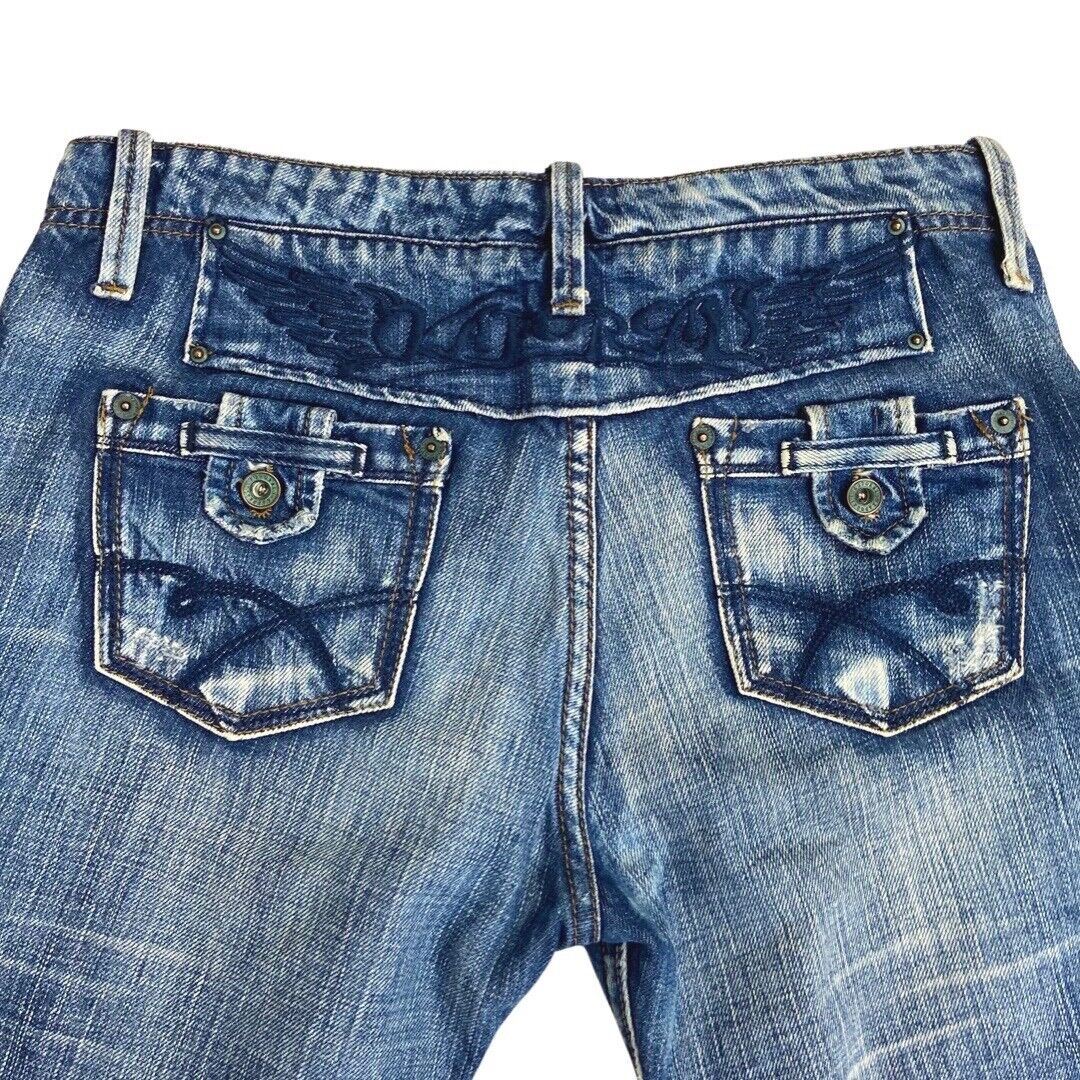 Vintage 90s Y2K Blue Denim Flared Kaporals Low Rise Embroidered Jeans 8 10 S