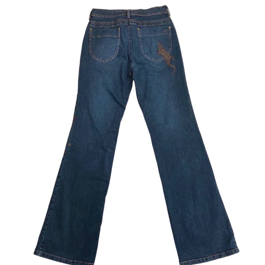 Vintage 90s Y2K Blue Flared Mid Rise Embroidered Embellished Jeans 10 S
