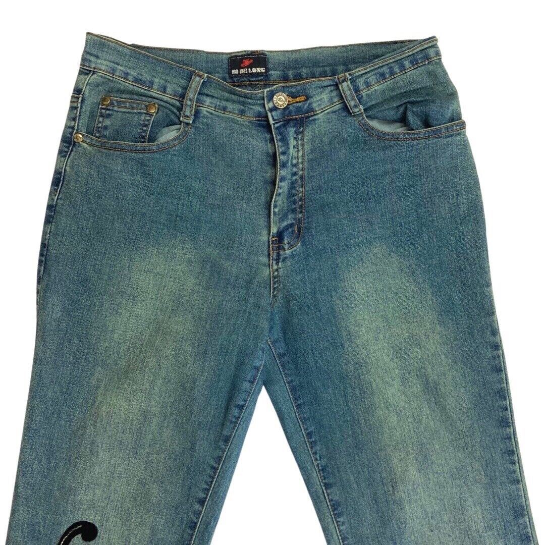 Vintage 90s Y2K Blue Flared Mid Rise Embellished Jeans 12 M
