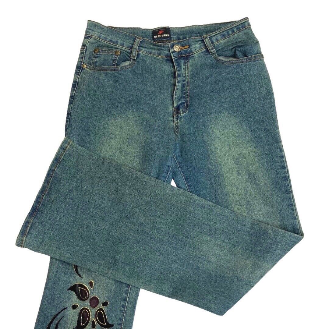 Vintage 90s Y2K Blue Flared Mid Rise Embellished Jeans 12 M