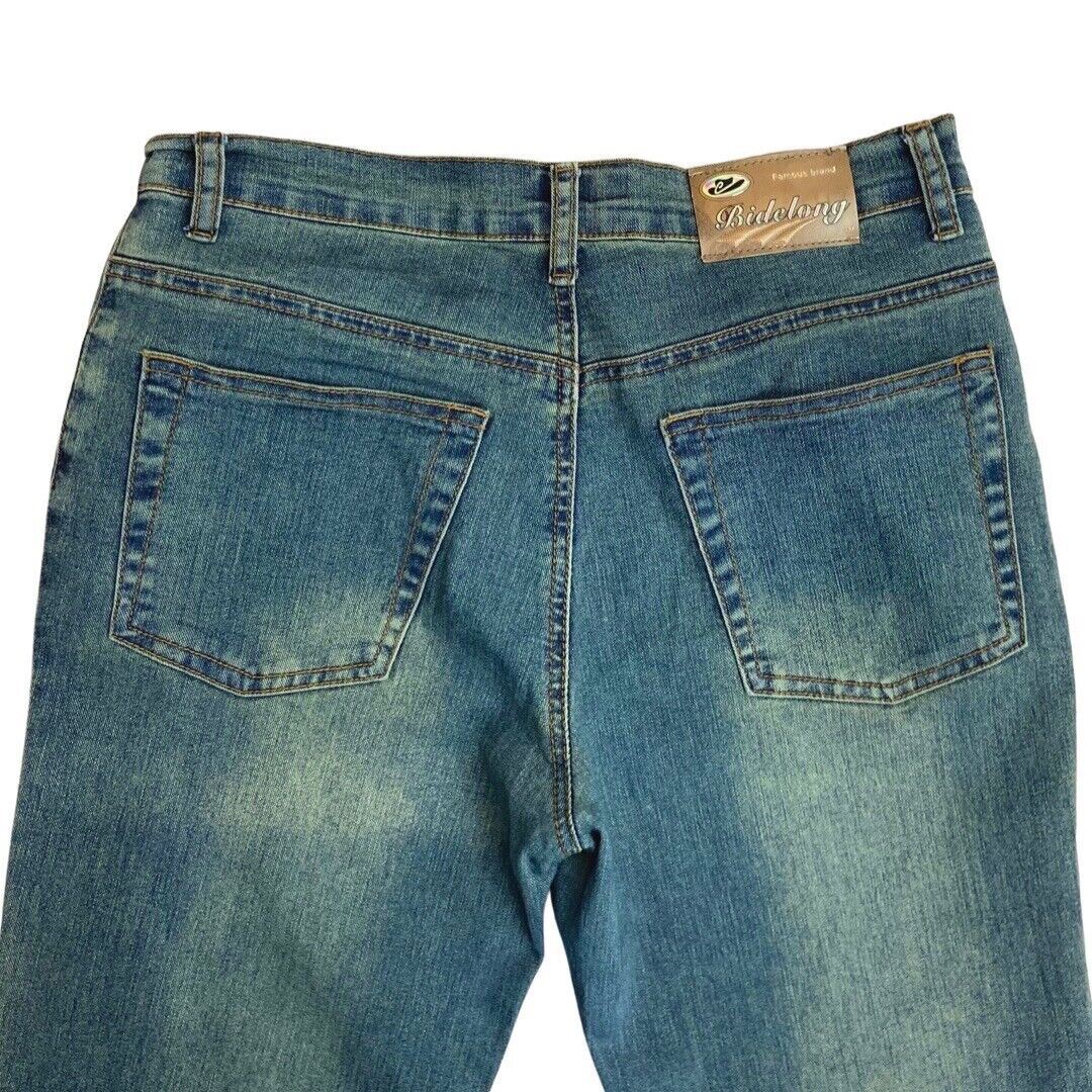 Vintage 90s Y2K Blue Flared Mid Rise Embellished Jeans 12 M