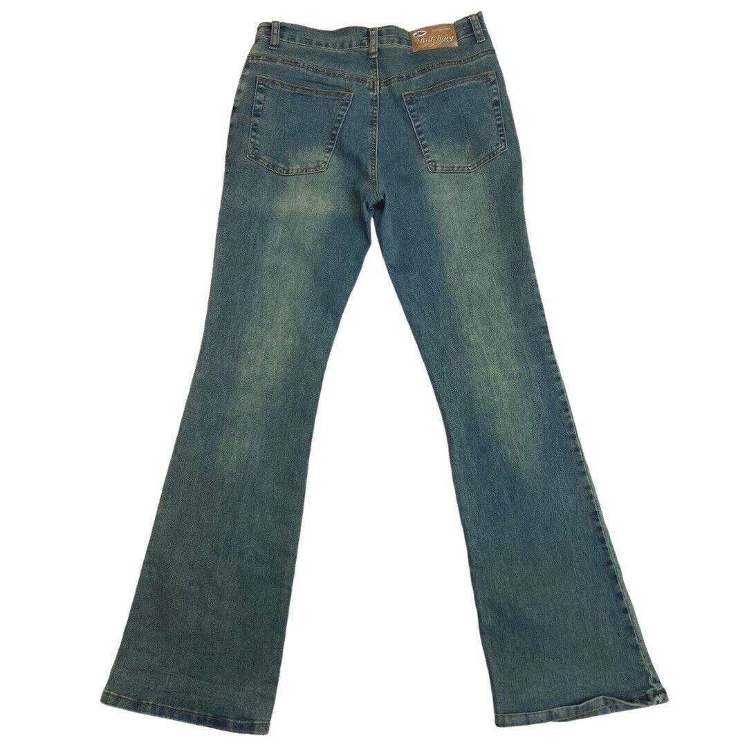 Vintage 90s Y2K Blue Flared Mid Rise Embellished Jeans 12 M