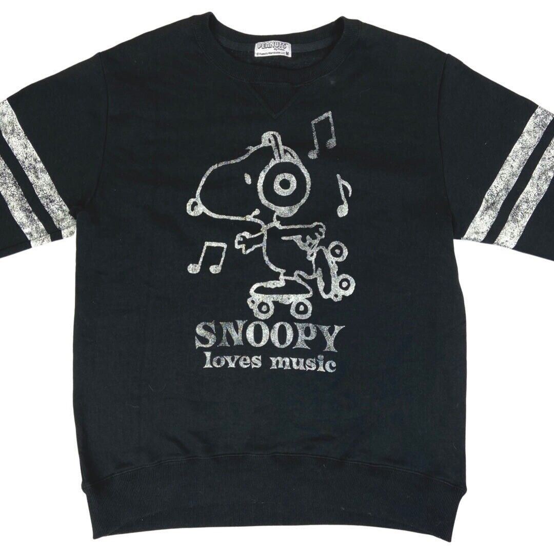 Vintage 90s 00s Black Peanuts Snoopy Loves Music Sweater sweatshirt jumper M