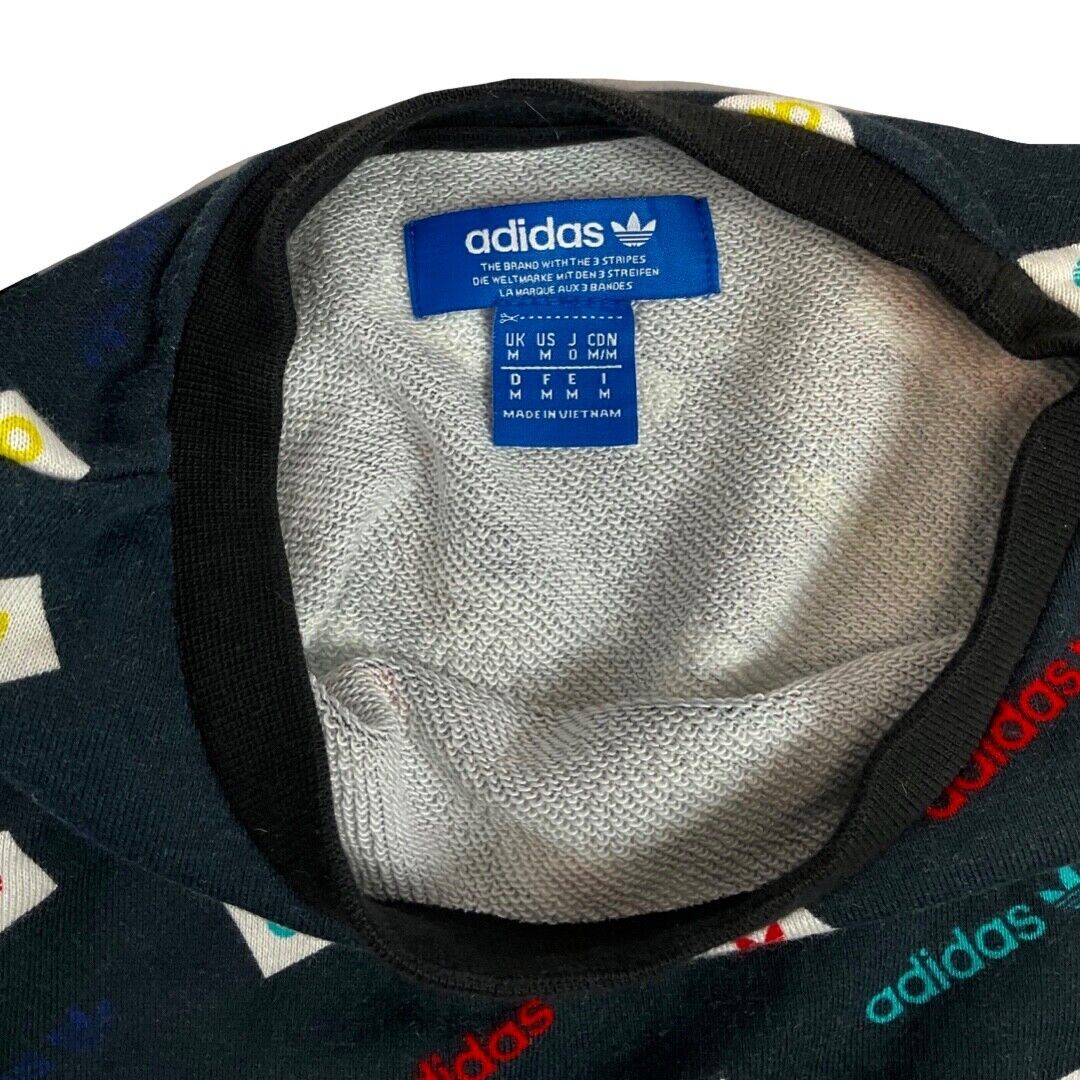Vintage 00s Black Adidas Trefoil Repeat Print Logo Crew Neck Sweatshirt M L
